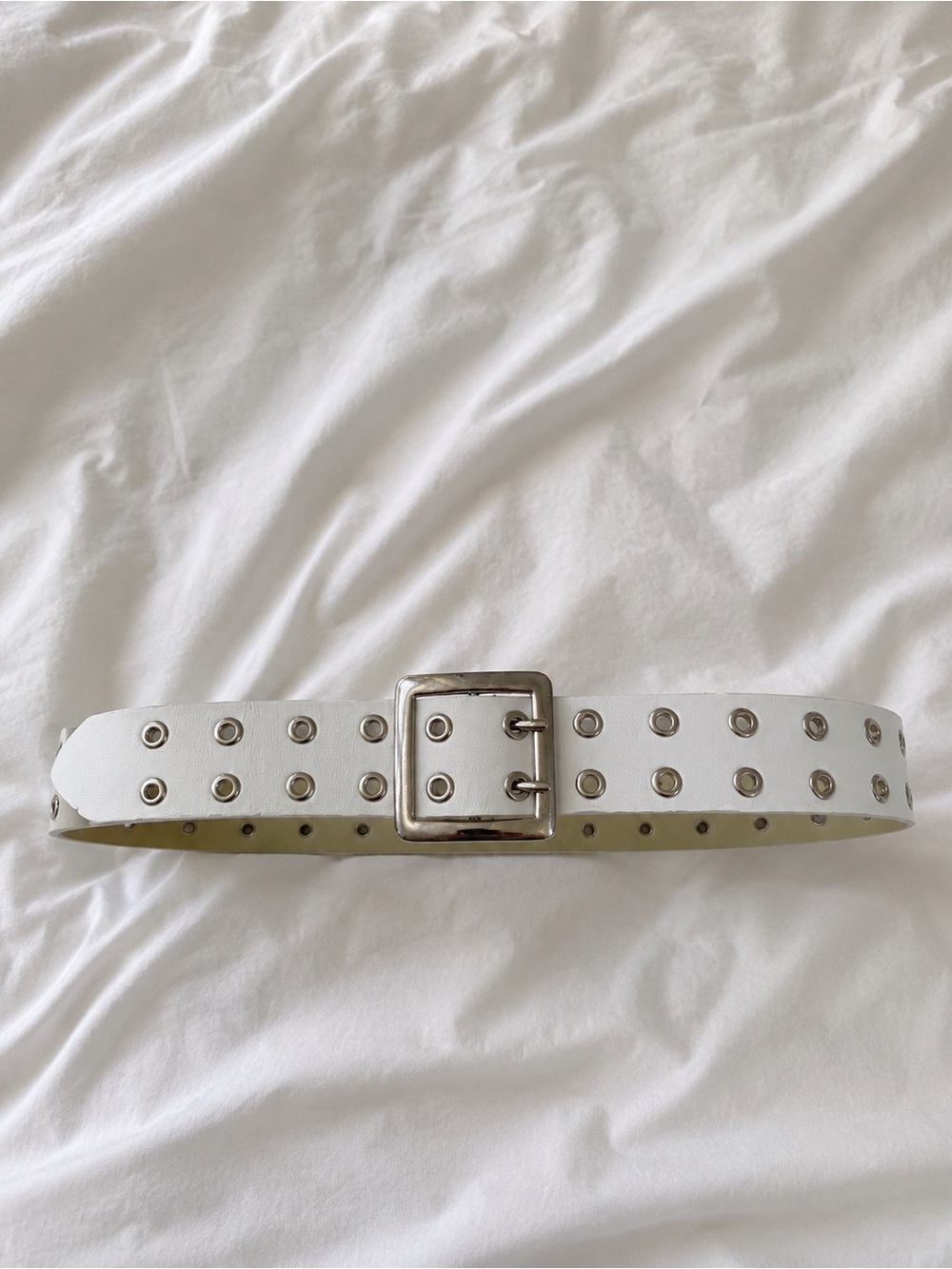 wild fable White Double-Row Grommet Belt with Silver Buckle